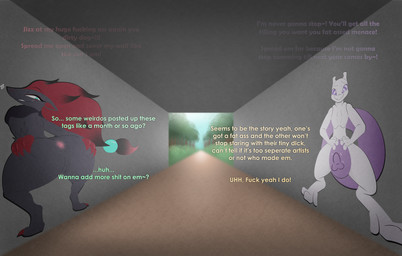 anthro anus assimilation butt corruption crossgender dialogue expansion female flattened gender_transformation genitals graffiti growth hyper hypnosis inanimate_transformation male merging mind_control penis profanity text transformation vulva allbadbadgers conditional_dnp nintendo pokemon generation_1_pokemon generation_5_pokemon legendary_pokemon mewtwo pokemon_(species) zoroark absurd_res english_text hi_res trans_(lore)