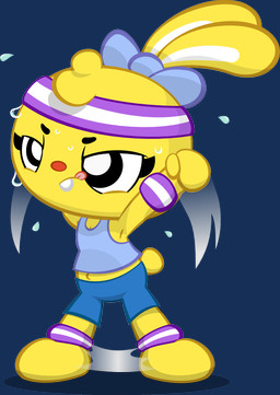 ankleband anthro bodily_fluids clothing ear_bow exercise exercise_clothing female fur jumping_jacks motion_lines shirt solo sweat sweatband tank_top tongue tongue_out topwear underarm wristband yellow_body yellow_fur young young_anthro young_female polygon5 playkids mimi_(playkids) lagomorph leporid mammal rabbit alpha_channel