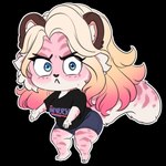 angry anthro black_clothing black_shirt black_t-shirt black_topwear blonde_hair blue_bottomwear blue_clothing blue_eyes blue_hotpants blue_shorts bottomwear cheek_tuft chibi clothed clothing facial_tuft female fur glistening glistening_eyes hair hotpants looking_at_viewer mouth_closed multicolored_hair pink_body pink_fur pink_hair shirt shorts simple_background solo standing t-shirt topwear transparent_background tuft two_tone_hair white_body white_fur tiggybloom marzipan_(spottedtigress) felid mammal pantherine tiger 1:1 2022 alpha_channel