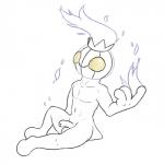 1:1 alternate_species balls chandelure fire flaming generation_5_pokemon genitals half-erect hi_res humanoid humanoid_genitalia humanoid_penis humanoidized looking_at_viewer male monochrome nintendo not_furry nude penis pokemon pokemon_(species) pokemorph posexe simple_background solo white_background yellow_eyes