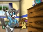 aircraft airplane anthro bed bedding bedroom blanket blue_eyes clean_diaper clothed clothing diaper dresser fur furniture grey_body grey_fur grey_hair hair lakotagraywolf pillow playing solo toy vehicle wearing_diaper young young_anthro aito paw_patrol canid canine canis mammal wolf 4:3