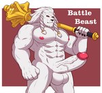 abs anthro balls biceps big_balls big_muscles big_penis black_claws black_nose black_sclera claws clothed clothing dreadlocks erection finger_claws foreskin fur genitals glans hair holding_mace huge_penis humanoid_genitalia humanoid_penis long_hair mace male melee_weapon muscular muscular_anthro muscular_male nipples nude partially_clothed pecs penis pink_glans pink_nipples retracted_foreskin solo swimwear text thick_penis vein veiny_penis weapon weapon_on_shoulder white_balls white_body white_ears white_fur white_penis yellow_eyes hanzo_matsumoto image_comics invincible_(image_comics) thokk_(invincible) felid lion mammal pantherine english_text