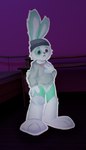 anthro beanie bottomless clothed clothing fur green_body green_fur hat headgear headwear hoodie male scut_tail short_tail solo tail topwear topwear_only white_body white_fur pleskoslez plesky_(pleskoslez) lagomorph leporid mammal rabbit