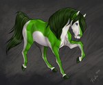 ambiguous_gender blue_eyes feral glistening glistening_eyes green_body green_hooves green_mane green_tail hooves looking_at_viewer mane mouth_closed simple_background solo tail white_body rufciu equid equine horse mammal 2019 dated signature