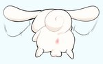 anus backsack balls butt curled_tail feral floppy_ears fluffy fluffy_tail fur genitals lop_ears male presenting presenting_hindquarters rear_view semi-anthro simple_background solo tail white_body white_fur young young_feral young_male manmosu_marimo cinnamoroll sanrio cinnamon_(cinnamoroll) canid canine canis domestic_dog mammal