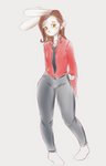 anthro breasts brown_hair clothed clothing eyebrows eyelashes female hair looking_at_viewer orange_eyes smile solo standing alasou alissa_(alasou) lagomorph leporid mammal rabbit 2020 digital_media_(artwork) hi_res