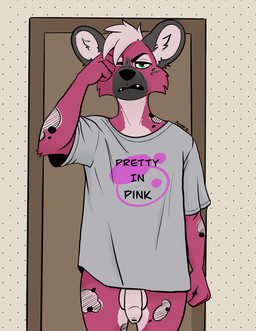 angry anthro balls bedroom bottomless bottomless_anthro bottomless_male casual_exposure clothed clothing flaccid foreskin front_view genitals grumpy humanoid_genitalia humanoid_penis inside looking_at_viewer male open_mouth penis print_clothing print_shirt print_t-shirt print_topwear rubbing_eyes shirt shirt_only solo standing t-shirt tired topwear topwear_only unretracted_foreskin aaron_pictus absurd_res hi_res