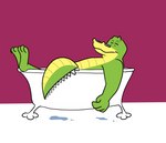 3_toes 4_fingers anthro bath bathing bathtub biped claw_foot_bathtub eyes_closed feet fingers green_body humanoid_hands solo toes sobieniak brok_the_investigator cowcat_games brok_(brok_the_investigator) alligator alligatorid crocodilian reptile scalie 2021 absurd_res hi_res