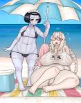 beach beach_umbrella big_breasts bikini blush breasts camel_toe clothing detailed_background duo eyewear female glasses horn looking_at_viewer not_furry on_towel outside overweight parasol sand seaside sky stitched_body stitched_face swimwear thick_thighs towel two-piece_swimsuit umbrella water namu_gunsou asian_mythology east_asian_mythology japanese_mythology mythology chikurako_kanoeki demon humanoid oni patchwork_creature undead yokai hi_res