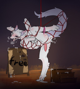after_sex ankle_ribbon anthro arms_tied arms_tied_behind_back bdsm biped blush bodily_fluids body_blush bondage bound butt_blush chest_tuft claws cum cum_drip cum_in_ass cum_in_mouth cum_inside cum_on_ground dripping erection fluffy fur furred_wings gag gagged genital_fluids genitals hole_in_ear inside lidded_eyes male monotone_body monotone_fur paws penis prostitution public_use purple_eyes raised_leg restraints ribbons ring_gag rope rope_bondage shadow shaking side_view sign skinny_anthro skinny_male snout solo spreading stairs sweat sweatdrop tail tail_anus tail_tied tally_marks tapering_penis tapering_tail tears text tongue tongue_out tuft white_body white_fur white_sclera wings_tied gagaga_ram mythology dragon furred_dragon furred_scalie mythological_creature mythological_scalie scalie digital_drawing_(artwork) digital_media_(artwork) english_text hi_res shaded
