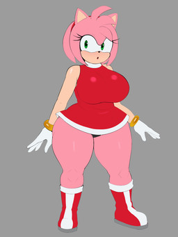 accessory anthro big_breasts boots breasts clothing eyelashes female footwear gloves green_eyes grey_background hair hair_accessory hairband handwear huge_breasts pink_body pink_hair red_clothing shoes simple_background solo thick_thighs white_clothing white_gloves white_handwear wide_hips g3mma sega sonic_the_hedgehog_(series) amy_rose eulipotyphlan hedgehog mammal 2025 hi_res