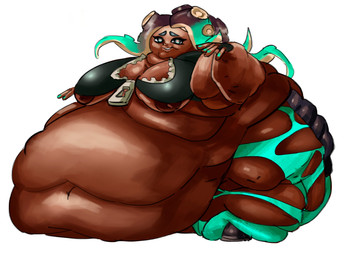 5_fingers areola areola_slip belly belly_on_ground belly_overhang belly_rolls bent_arm big_belly big_breasts black_clothing black_footwear black_hair black_topwear black_vest blue_eyebrows blue_eyes bottomwear breasts brown_areola brown_body brown_nipples brown_skin chubby_cheeks cleavage clothed clothed_female clothed_humanoid clothing colored_nails dark_body dark_skin double_chin eyebrows eyelashes fat_arms fat_legs female fingernails fingers footwear hair huge_belly huge_breasts huge_thighs hyper hyper_belly hyper_thighs light long_hair looking_at_viewer midriff morbidly_obese morbidly_obese_female morbidly_obese_humanoid multicolored_hair nails navel nipples obese obese_female obese_humanoid overweight overweight_female overweight_humanoid pants pink_pupils pseudo_hair pupils simple_background smile smiling_at_viewer solo standing tan_hair teal_bottomwear teal_clothing teal_fingernails teal_hair teal_nails teal_pants tentacle_hair tentacles thick_thighs topwear torn_bottomwear torn_clothing torn_pants unzipped vest white_background zipper comedii nintendo splatoon marina_(splatoon) aquatic cephalopod humanoid mollusk octarian octoling 2024 absurd_res colored digital_drawing_(artwork) digital_media_(artwork) english_description full-length_portrait hi_res lighting portrait shaded