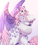 anthro belly big_belly big_breasts breasts cheek_tuft facial_spots facial_tuft feathered_wings feathers female fur genitals huge_breasts humanoid_genitalia humanoid_pussy looking_at_viewer navel nipples pink_wings pregnant pregnant_anthro pregnant_female purple_eyes purple_nipples purple_nose purple_spots purple_wings pussy solo spots spotted_arms spotted_face spotted_legs tail tail_tuft tuft white_body white_fur wings tiggybloom felid mammal hi_res