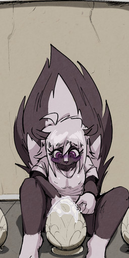 anthro black_body blush breasts clothed clothing female fur hair lube outside public solo tail white_body scrambledeve samantha_(bateryne) mammal mephitid skunk hi_res