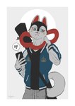 anthro athletic athletic_anthro athletic_male black_body black_fur blue_clothing blue_eyes blue_jacket blue_topwear border clothing fur hand_on_neck jacket letterman_jacket male mirror_selfie selfie topwear white_body white_border white_fur shikayoshi asian_mythology east_asian_mythology japanese_mythology mythology domestic_cat felid feline felis mammal 2023 absurd_res hi_res