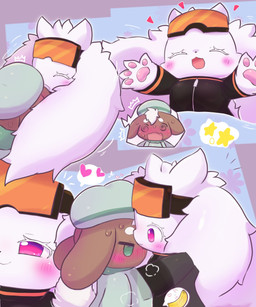 ambiguous/ambiguous ambiguous_anthro ambiguous_gender anthro aroused biped black_clothing black_topwear blush brown_body brown_fur closed_smile clothed clothed_ambiguous clothed_anthro clothing cutaway duo expression_cutaway eyelashes eyes_closed eyewear eyewear_on_head floppy_ears fluffy_ears flustered front_view fully_clothed fully_clothed_ambiguous fully_clothed_anthro fur fur_tuft goggles goggles_on_head green_clothing green_eyes green_hat green_headwear green_topwear half-closed_eyes happy hat head_tuft headgear headwear hug hugging_another jacket lop_ears monotone_body monotone_fur mouth_closed narrowed_eyes obscured_kiss purple_eyes side_view ski_goggles smile spiral spiral_eyes topwear tuft yellow_body yellow_fur badwingm ajitama canid canine canis domestic_dog mammal 2022 cel_shading digital_drawing_(artwork) digital_media_(artwork) hi_res multiple_scenes shaded
