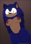 blue_body breasts crossgender female hands_behind_back looking_at_viewer mtf_crossgender nipples nude simple_background solo stare sohornyraccoon friday_night_funkin' sega sonic_the_hedgehog_(series) exe_(revie) sonic.exe sonic_the_hedgehog eulipotyphlan hedgehog mammal watermark