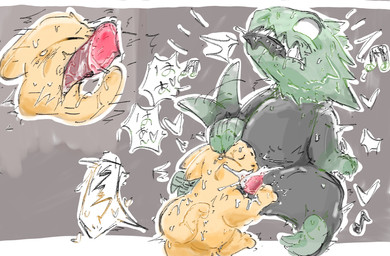 2_fingers 2_toes 3_fingers ambiguous_gender animal_genitalia animal_penis bodily_fluids butt cheek_bulge cum cum_in_mouth cum_inside cum_on_face cum_on_penis curling_toes deep_throat ears_back eyes_closed feet fellatio feral fingers forced genital_fluids genital_focus genitals gradient_tail hand_on_head happy heart_symbol larger_male looking_pleasured lying male male/ambiguous male_on_feral male_penetrating membrane_(anatomy) monochrome_body on_side open_mouth oral oral_penetration orgasm penetration penile penis pink_penis pivoted_ears quadruped rape saliva saliva_on_penis sex shaking size_difference sucking tail tail_motion tailwag tapering_penis tears text toes tongue trembling webbed_hands x-ray_view yellow_body craoluck rain_world videocult monk_(rain_world) green_lizard_(rain_world) lizard_(rain_world) slugcat hi_res japanese_text