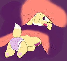 4_toes all_fours anthro bedding biped blanket clean_diaper clothed clothing diaper dipstick_tail feet fur heart_(marking) heart_symbol male markings multicolored_body multicolored_fur multicolored_tail object_in_mouth one_eye_closed pacifier pacifier_in_mouth pawpads pink_pawpads purple_body purple_eyes purple_fur raised_tail simple_background solo tail tail_markings tan_body tan_fur toddler toes topless wearing_diaper white_body white_fur young young_anthro clydeli canid canine fox mammal 2017 hi_res