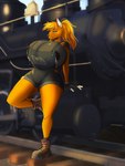 anthro big_breasts blonde_hair bodily_fluids breast_expansion breasts clothing expansion female hair huge_breasts hyper hyper_breasts inflation lactating milk overalls solo steam_engine steam_locomotive thick_thighs train vehicle rorymaws canid canine mammal absurd_res hi_res