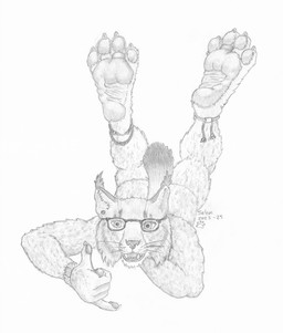 4_toes anklet anthro claws digit_ring ear_piercing eyewear feet foot_fetish foot_focus full_foot_pawpads fur gesture glasses hand_gesture jewelry looking_at_viewer lying male nude on_front open_mouth pawpads paws piercing plantigrade ring shaka_sign smile soles solo tail thick_pawpads toe_claws toe_ring toes wrinkled_feet wrinkles salem_(hollowvoice) salem_(kreoche) felid feline lynx mammal hi_res