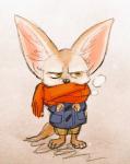 3_toes anthro barefoot big_ears clothed clothing cold countershade_feet countershading feet fully_clothed fur male plantigrade simple_background solo standing toes winter mortic_ox disney zootopia finnick_(zootopia) canid canine fennec_fox fox mammal true_fox