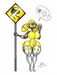 big_breasts breasts clothing dialogue female genitals hat headgear headwear holding_object huge_breasts machine nipples non-mammal_breasts non-mammal_nipples not_furry pigtails pussy short_stack signal simple_background solo talking_to_viewer thick_thighs white_background wide_hips saliant haylee_hardhat android animatronic arthropod bee hymenopteran insect robot 2016 absurd_res digital_media_(artwork) hi_res signature