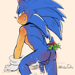 accidental_holly anthro backsack balls bedroom_eyes blush bodily_fluids butt clothing footwear foreskin fur genitals gloves green_eyes hair half-closed_eyes half-erect handwear holidays holly_(plant) holly_on_tail humanoid_genitalia humanoid_penis looking_at_viewer looking_back male narrowed_eyes partially_retracted_foreskin penis plant seductive simple_background smile solo sweat sweatdrop tail relatedturtles christmas sega sonic_the_hedgehog_(series) sonic_the_hedgehog eulipotyphlan hedgehog mammal 1:1 digital_media_(artwork) hi_res
