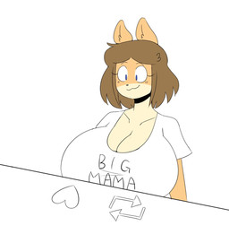 anthro big_breasts blue_eyes breasts brown_hair cleavage closed_smile clothed clothed_anthro clothed_female clothing collarbone countershade_face countershading eyebrows eyelashes female fur hair huge_breasts looking_down mouth_closed shirt simple_background smile solo t-shirt tan_body tan_fur text text_on_clothing text_on_shirt text_on_t-shirt text_on_topwear topwear white_background white_clothing white_shirt white_t-shirt white_topwear jinu bongo_cat june_(jinu) canid canine canis domestic_dog mammal shiba_inu spitz 2019 digital_drawing_(artwork) digital_media_(artwork) english_description english_text hi_res meme mother_(lore) parent_(lore)