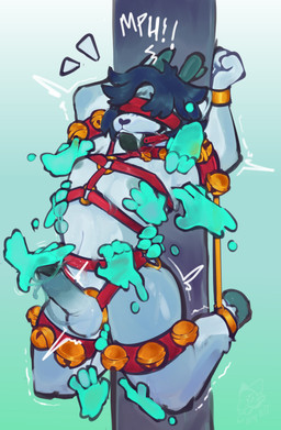 accessory anthro arched_back ball_gag balls bdsm bell bent_legs blindfold bodily_fluids bondage bound cock_ring collar disembodied_hand dripping drooling fist gag genital_fluids genitals ghost_hand glistening glistening_body glistening_genitalia glistening_penis hands_behind_head hands_tied harness helpless hooves horn jewelry leaking_precum legs_tied male muffled muffled_scream nipples nude palming penis penis_accessory penis_jewelry pole precum ribbons saliva saliva_drip saliva_string shaking shivering solo sweat sweatdrop tickle_torture tickling tickling_armpits tickling_belly tickling_legs tickling_thighs tied_to_pole chompingbit deer mammal absurd_res hi_res