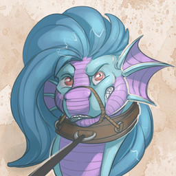 ambiguous_form anthro bdsm black_lips blue_body blue_face blue_hair bondage bound collar fangs frill_(anatomy) glistening glistening_eyes hair leash leather leather_collar lips long_neck male muzzle_(object) muzzled purple_body purple_face purple_frill red_eyes rope rope_muzzle simple_background snout solo teeth thick_bottom_lip spiritraptor mythology icy_(iceman) dragon mythological_creature mythological_scalie scalie 1:1 icon