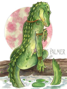 anthro breasts butt covering covering_self female green_body green_scales log non-mammal_breasts nude scales side_boob simple_background smile solo tail white_background wood caribou_(artist) alligator alligatorid crocodilian reptile scalie 2010 watermark