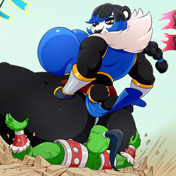 anthro asian_clothing big_breasts big_butt black_body black_fur black_hair blue_hair braided_hair breasts butt butt_grab clothed clothing dominant dominant_female duo east_asian_clothing faceless_character faceless_male facesitting female female_focus female_on_top fur hair hair_over_eye hand_on_butt hands_on_hips huge_breasts huge_butt hyper hyper_breasts japanese_clothing larger_female lips looking_at_another looking_at_partner looking_back looking_down male male/female male_on_bottom mawashi motion_lines multicolored_hair on_bottom on_ground on_top one_eye_obstructed sitting sitting_on_another size_difference smaller_male solo_focus submissive submissive_male thick_bottom_lip two_tone_hair vein veiny_muscles yellow_eyes lonbluewolf blizzard_entertainment warcraft bear humanoid mammal orc pandaren 1:1 2017 hi_res