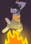 anthro black_hair bound burning butt butt_on_fire collar fire fur grey_body grey_fur hair in_peril male multicolored_body multicolored_fur pain rope solo stake tail two_tone_body two_tone_fur jineko_(artist) jineko_(character) hi_res