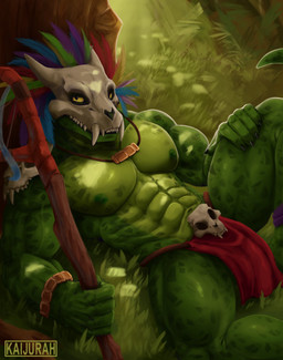 5_claws 5_fingers abs anthro barazoku biceps bone bone_mask bottomwear claws clothed clothing fangs feathers finger_claws fingers forest green_nipples holding_object holding_staff jewelry jungle loincloth looking_at_viewer lying male mask muscular muscular_anthro muscular_male necklace nipples on_back on_ground pecs plant sharp_teeth skull solo spread_legs spreading staff tail teeth topless topless_male tree vein veiny_muscles yellow_sclera kaijurah terraria witch_doctor_(terraria) lihzahrd lizard reptile scalie 2025 digital_media_(artwork) hi_res