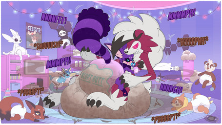 3_fingers 3_toes 4_toes >_< ambiguous_gender anthro baby_bottle baby_powder baby_toy baby_wipes ball balled_up_diaper bean_bag bed bedding bedroom big_diaper bin black_sclera blanket block blush blush_lines bondage_gear bondage_gloves border brown_body brown_claws brown_ear_tips brown_finger_claws brown_nose brown_toe_claws carpet carpeted_floor character_plushie claws clean_diaper clenched_teeth clothed clothing color_coded_text container controller crt diaper diaper_fetish diaper_humping diaper_only diaper_package diaper_pail diaper_sex diapered_plushie dipstick_ears discarded_diaper duo ear_markings electronics excessive_feces eyes_closed feces feet finger_claws fingers floor folded_diaper fur furniture game_cartridge game_case game_console game_controller gloves_(marking) glowing glowing_eyes grinding handwear hitachi_magic_wand holding_another holding_tail hug huge_diaper hugging_object hugging_plushie hyper hyper_diaper hyper_feces hyper_soiling inner_ear_fluff inside leg_markings lock_symbol markings masturbation milk motion_lines multicolored_body multicolored_ears multicolored_fur multicolored_pacifier narrowed_eyes neck_tuft object_in_mouth on_rug pacifier pacifier_in_mouth pawpads pillow pink_bed pink_body pink_bondage_gloves pink_clothing pink_fur pink_handwear pink_inner_ear pink_inner_ear_fluff pink_pawpads plushie plushie_humping plushophilia pokemon_plushie pooping poster poster_(object) purple_blanket purple_body purple_fur purple_nose purple_tail red_body red_ears red_sclera ring_(marking) ringed_eyes ringed_tail rug seam_(sewing) sex_toy sharp_teeth shelf sitting sitting_on_diaper smile socks_(marking) soiled_diaper soiling soiling_diaper sound_effects static stink_fumes string_lights striped_markings striped_tail striped_wall stripes tail tail_markings teeth text text_on_diaper toe_claws toes toothy_grin topless trash_can tuft unclean_diaper used_diaper using_diaper vibrator vowelless vowelless_sound_effect vowelless_vocalization wall_decoration wand_vibrator wearing_diaper white_body white_border white_diaper white_pillow white_tail tenerius celeste_(game) changed_(video_game) game_boy_advance game_boy_family hitachi kirby's_dream_land_3 kirby_(series) mario_bros microsoft nintendo ori_(series) playstation playstation_2 pokemon sony_corporation sony_interactive_entertainment super_mario_world super_nintendo xbox_game_studios denki_(kuwareru) gooey_(kirby) kirby madeline_(celeste) mario ori_(ori) puro_(changed) yoshi_(character) animate_inanimate bear buizel eevee eeveelution generation_1_pokemon generation_4_pokemon generation_7_pokemon generation_8_pokemon giant_panda hybrid living_plushie lycanroc mammal midnight_lycanroc nickit pokemon_(species) procyonid raccoon vaporeon 16:9 2026 absurd_res english_text hi_res widescreen