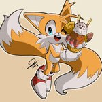 anthro blue_eyes clothing dessert dipstick_tail food footwear fur gloves handwear ice_cream male markings multicolored_tail one_eye_closed open_mouth open_smile smile solo tail tail_markings wink sonicaimblu19 sega sonic_the_hedgehog_(series) miles_prower canid canine fox mammal 2018 absurd_res hi_res