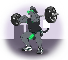 anthro ball_slip balls barbell black_body black_fur blush bodily_fluids bottomwear clothed clothing erection exercise footwear foreskin fur furgonomic_footwear furgonomics genitals glowing glowing_eyes glowing_genitalia glowing_nipples glowing_nose glowing_penis green_body green_eyes green_penis grey_body grey_fur humanoid_genitalia humanoid_penis male male_anthro musclegut muscular muscular_anthro muscular_male nipples penis penis_poking_out shoes shorts shorts_only slightly_chubby slightly_chubby_anthro slightly_chubby_male solo sweat tail topless vein veiny_penis wardrobe_malfunction weightlifting workout labradorszn beagle canid canine canis domestic_dog hunting_dog mammal scent_hound 2025 hi_res