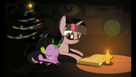blue_hair book bookshelf candle candlelight christmas_star christmas_tree christmas_tree_topper cutie_mark detailed_background duo eyes_closed female feral fur furniture globe hair holidays horn inside light lights male multicolored_hair paper pink_hair plant purple_body purple_eyes purple_fur purple_hair purple_skin reading scenery shadow sleeping tail tree two_tone_hair wood gign-3208 christmas friendship_is_magic hasbro my_little_pony mythology spike_(mlp) twilight_sparkle_(mlp) dragon equid equine mammal mythological_creature mythological_equine mythological_scalie scalie unicorn 16:9 2012 hi_res widescreen