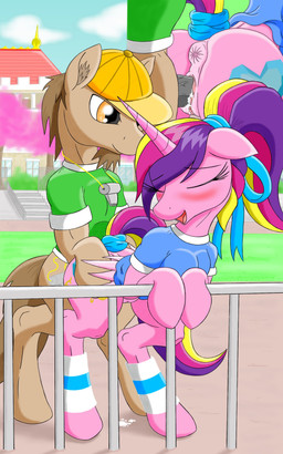 anus bodily_fluids brown_body brown_fur clitoris clothing coach cum cutie_mark duo erection eyes_closed feathered_wings feathers female female_penetrated from_behind_position fur genital_fluids genitals hair hat headgear headwear high_school horn male male/female male_penetrating male_penetrating_female open_mouth outside penetration penile penile_penetration penis penis_in_vagina pink_body pink_feathers pink_fur ponytail school sex smile teacher unprofessional_behavior vaginal vaginal_penetration vulva whistle_(object) wings navanastra friendship_is_magic hasbro my_little_pony mythology fan_character princess_cadance_(mlp) earth_pony equid equine horse mammal mythological_creature mythological_equine pony winged_unicorn 5:8 absurd_res hi_res