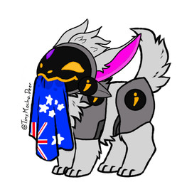 australian_flag feral flag flag_(object) flag_in_mouth fur heterochromia machine male mouth_hold object_in_mouth quadruped screen screen_face simple_background solo white_background white_body white_fur unknown_artist stabbytheprotogen protogen 1:1