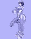 angry anthro areola_outline ball_bulge big_breasts big_penis biped breasts bulge clothed clothing detailed_bulge footwear genitals gynomorph hair half-erect huge_penis humanoid_genitalia humanoid_penis hyper hyper_genitalia hyper_penis intersex looking_at_viewer nipple_outline penis shoes short_hair simple_background skimpy solo standing snao freedom_planet galaxytrail carol_tea neera_li bear giant_panda mammal