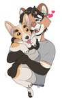 anthro clothed clothing eyewear feral glasses heart_symbol hug hugging_another male solo drawsweka kotek canid canine canis cougar domestic_dog felid feline herding_dog mammal pastoral_dog pembroke_welsh_corgi welsh_corgi absurd_res hi_res