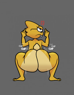 anthro butt cellulite female simple_background solo twerking panvino deltarune undertale undertale_(series) alphys dinosaur prehistoric_species reptile scalie hi_res