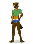 3:4 aldert_vaillant anthro barefoot beaver briefs bulge clothed clothing crop_top eyewear feet full-length_portrait fuze glasses hi_res jewelry male mammal midriff navel necklace pantsless pendant portrait rodent shirt simple_background solo topwear underwear white_background