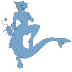 anthro bared_teeth breast_grab breasts featureless_breasts female fish fondling grin hand_on_breast marine narusewolf non-mammal_breasts oxygen_tank paws self_fondle sequence shark size_transformation smile solo swimming teeth_showing transformation water