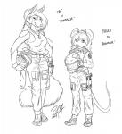 2014 anthro baiko baikobits battlestar_galactica_(series) breasts canid canine canis clothing costume dog_tags domestic_dog duo female flight_suit gloves hair handwear hi_res mammal medium_breasts monochrome mouse murid murine rodent taylee topwear uniform weapon