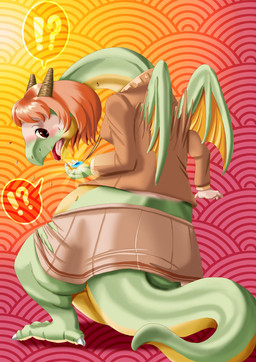abstract_background anthro blue_body blue_scales bottomwear claws clothing exclamation_point female horn interrobang jewelry membrane_(anatomy) membranous_wings multicolored_body multicolored_scales necklace pendant pose question_mark scales shirt skirt solo tail tan_body tan_scales topwear transformation two_tone_body two_tone_scales wings edmol mythology dragon mythological_creature mythological_scalie scalie