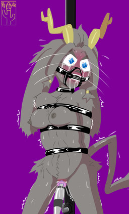 anthro antlers arms_tied bdsm blush bodily_fluids bondage bound breasts crying drooling ejaculation female forced forced_orgasm fur gag gagged genital_fluids genitals grey_body grey_fur hair hands_behind_back horn nipples nude orgasm overstimulation restraints saliva sex_toy shaking shaking_head simple_background solo struggling sweat tail tape tape_bondage tape_gag tears torture torture_device trembling vaginal vaginal_fluids vaginal_squirting vibrator vibrator_on_clitoris vibrator_on_pussy vulva wand_vibrator pricklypastor_(artist) pseudoregalia sybil_(pseudoregalia) bovid caprine goat jackalope lagomorph mammal 2025 digital_drawing_(artwork) digital_media_(artwork) hi_res signature