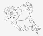 5_fingers 5_toes amphibian anthro biped black_and_white butt butt_pose claws curling_toes digital_drawing_(artwork) digital_media_(artwork) featureless_crotch feet finger_claws fingers frog glance glancing_back gollum_(tolkien) half-closed_eyes hand_on_head horizontal_pupils humanoid_ears j._r._r._tolkien kneeling line_art looking_at_viewer looking_back looking_back_at_viewer male middle-earth_(tolkien) monochrome narrowed_eyes null pinip pose presenting presenting_hindquarters pupils rankin/bass rear_view scratching_butt short_tail side_view sketch slightly_chubby slightly_chubby_anthro slightly_chubby_male smile soles solo stevethedragon tail the_hobbit the_lord_of_the_rings toe_claws toes touching_tail vein